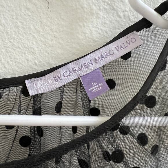 Carmen Marc Valvo Sleeveless Red Rose/Polka Dot Black Tulle Overlay Dress sz 16 - Picture 9 of 14